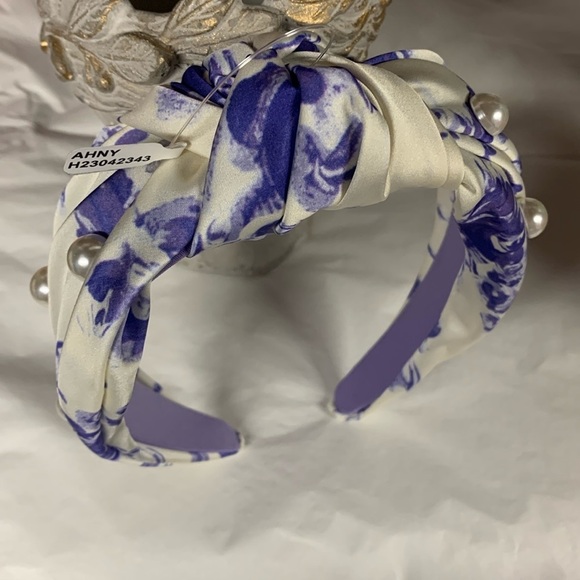 Anthropologie blue floral pearl embellished headband new main image 4